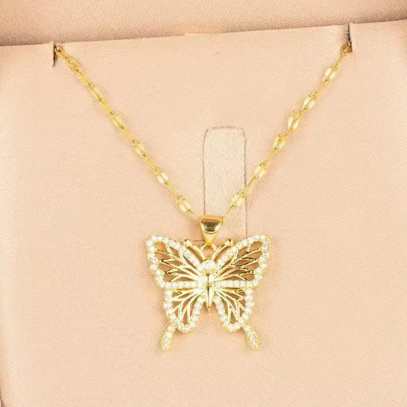 Golden Butterfly Necklace with Micro-Inlay Design — feature 3