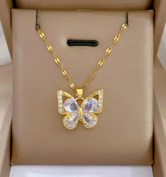 Golden Butterfly Necklace with Micro-Inlay Design — feature 6