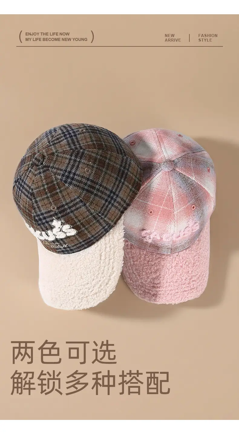 Teddy Velvet Plaid Cap Women Winter College Style — feature 10