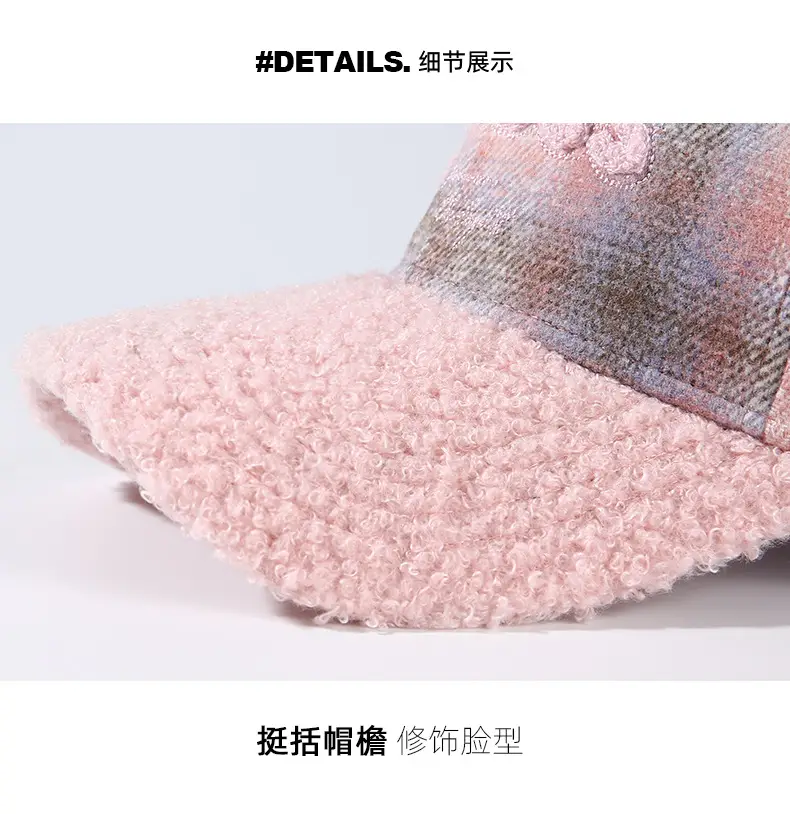 Teddy Velvet Plaid Cap Women Winter College Style — feature 14