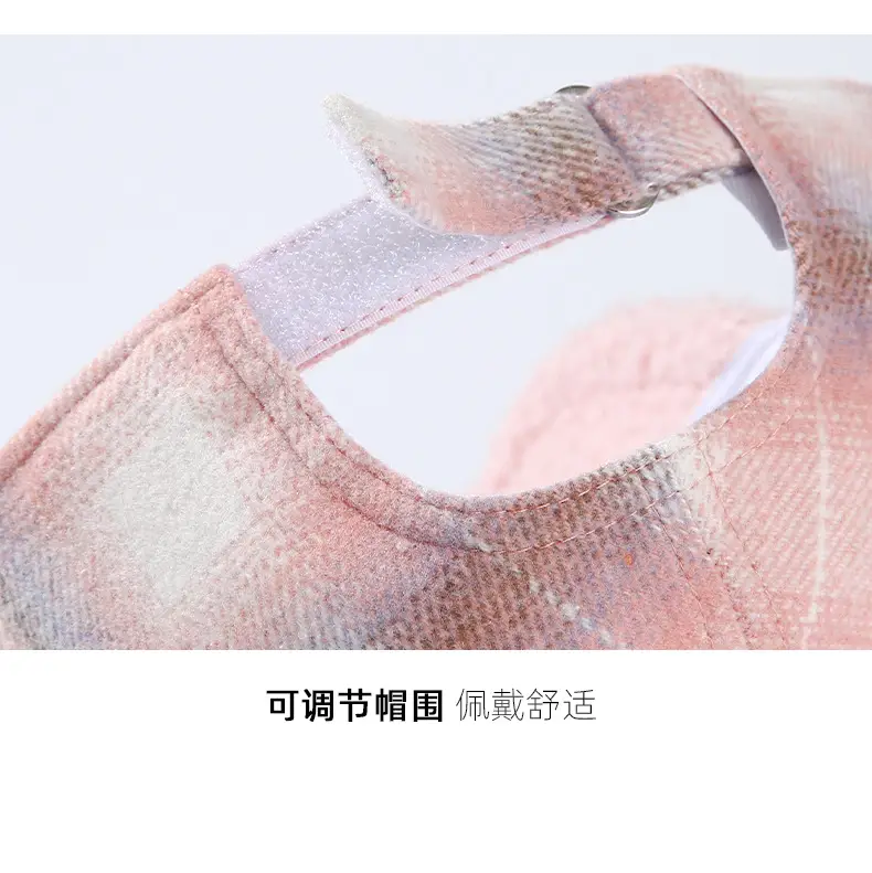 Teddy Velvet Plaid Cap Women Winter College Style — feature 15