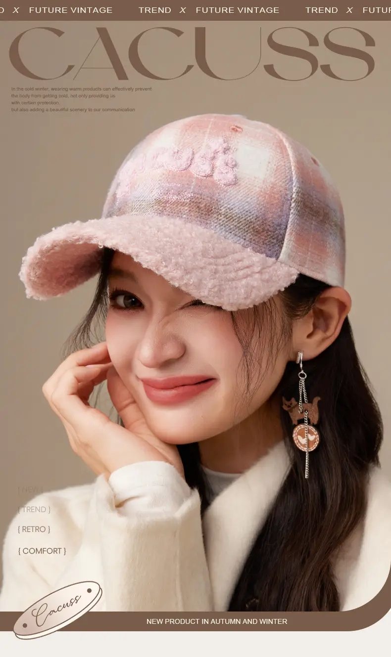 Teddy Velvet Plaid Cap Women Winter College Style — feature 6