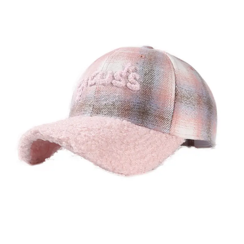 Teddy Velvet Plaid Cap Women Winter College Style - Image 2