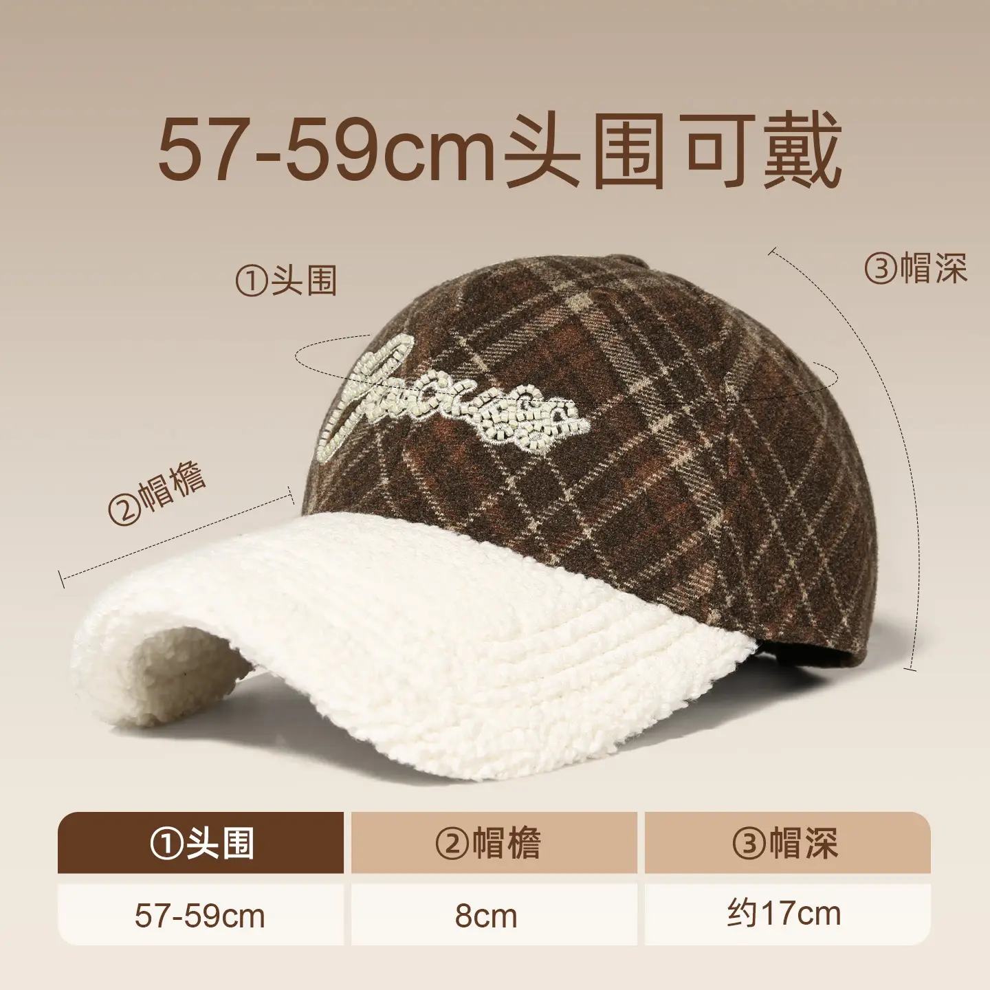 Lamb Wool Plaid Cap Women Autumn Winter Warm Face - Image 6