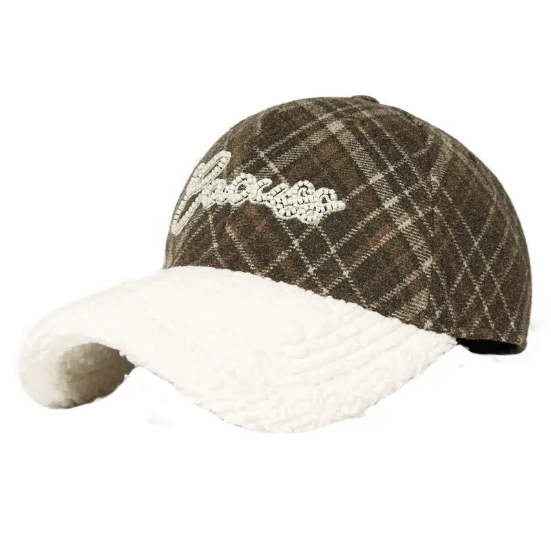 Lamb Wool Plaid Cap Women Autumn Winter Warm Face - Image 2
