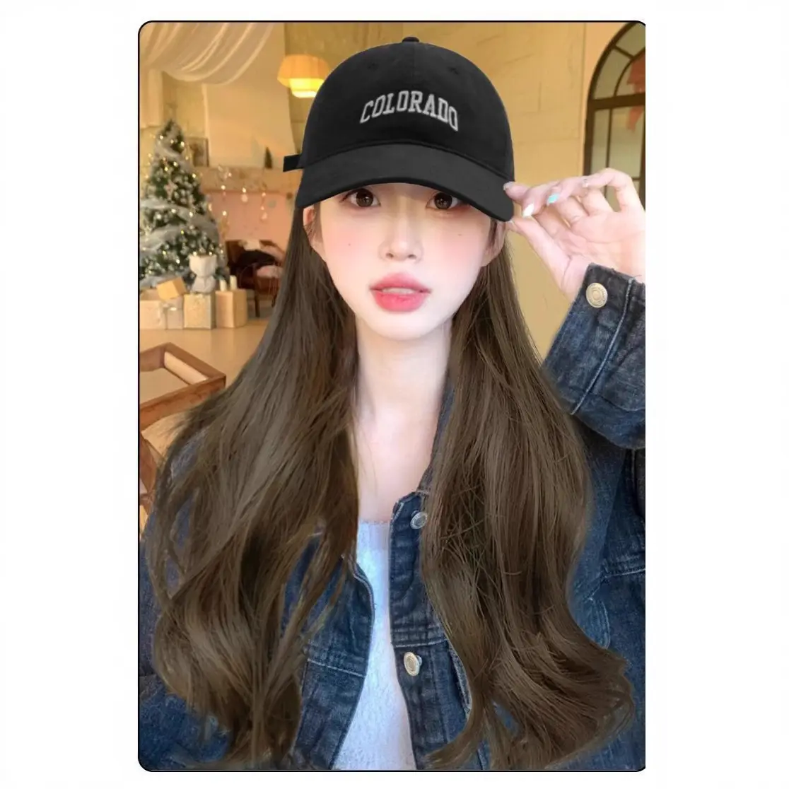 Women Long Curly Hair Hat & Wig Combo Black - Image 11