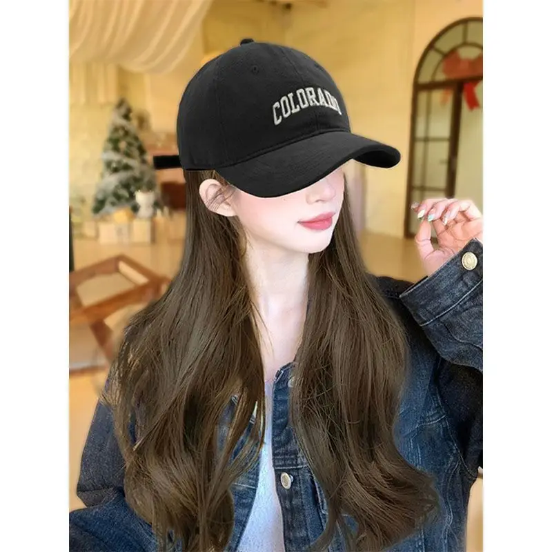 Women Long Curly Hair Hat & Wig Combo Black - Image 12