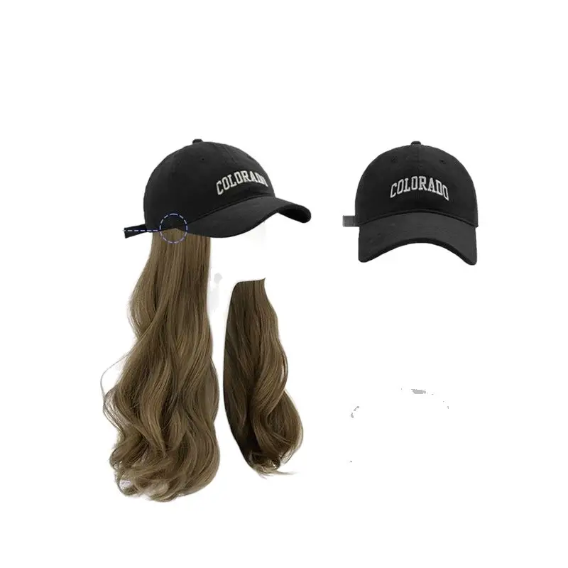 Women Long Curly Hair Hat & Wig Combo Black - Image 14