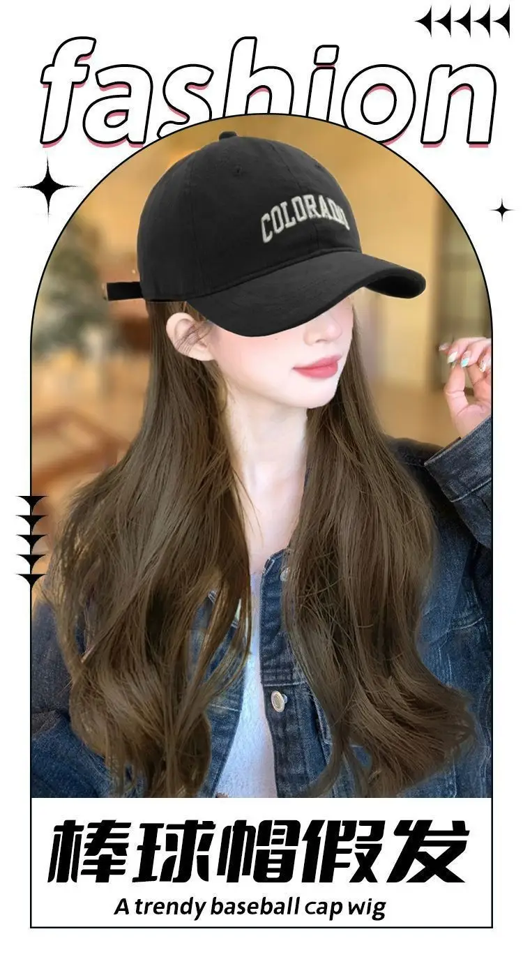 Women Long Curly Hair Hat & Wig Combo Black — feature 1