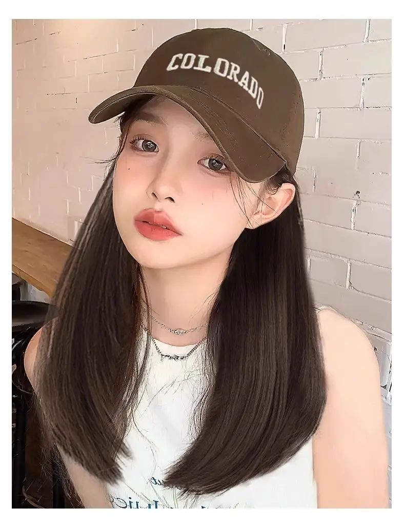 Women Long Curly Hair Hat & Wig Combo Black — feature 16