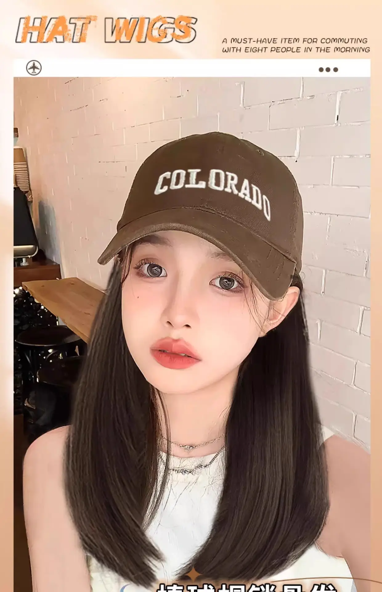 Women Long Curly Hair Hat & Wig Combo Black — feature 6