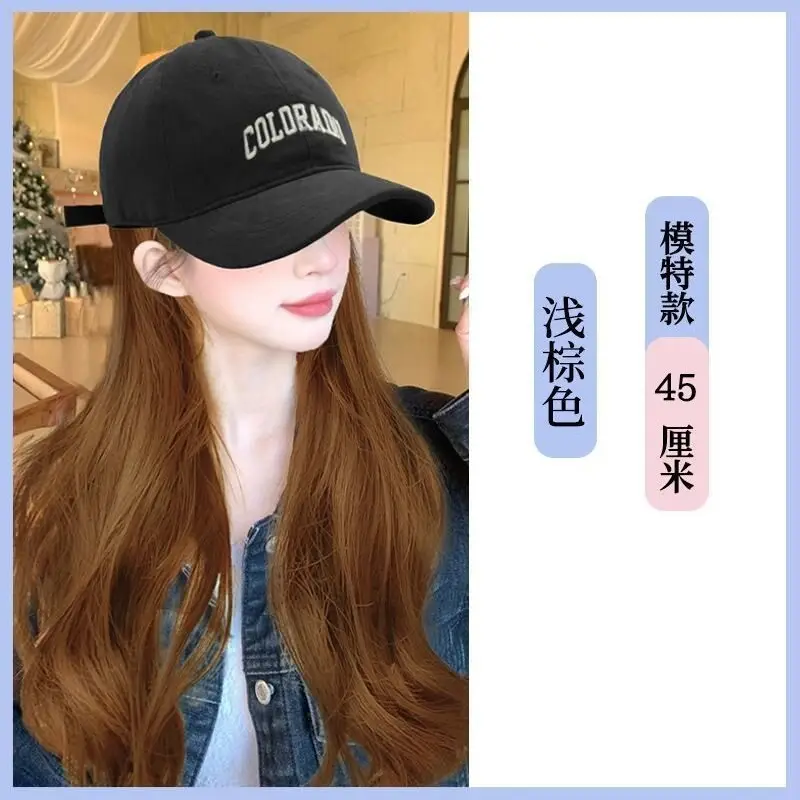 Women Long Curly Hair Hat & Wig Combo Black - Image 3