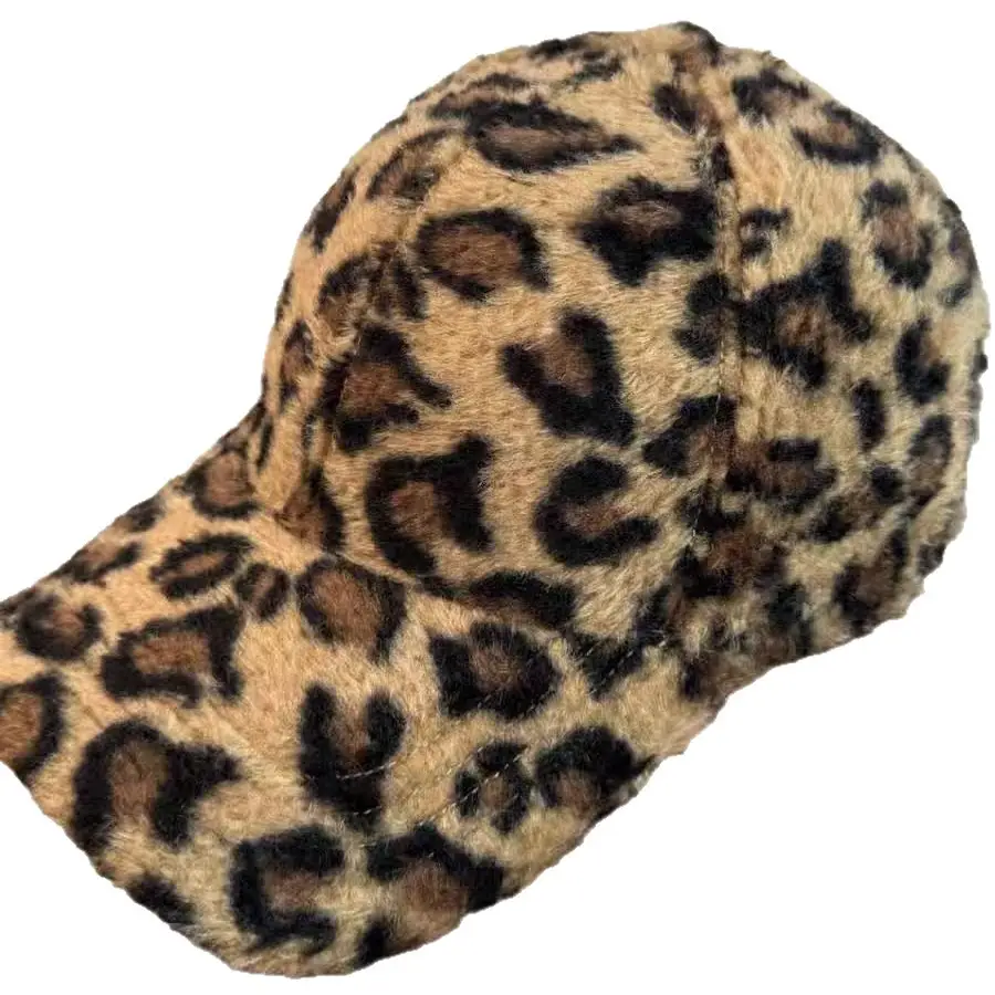 Leopard Print Wool Cap for Women Winter Warm