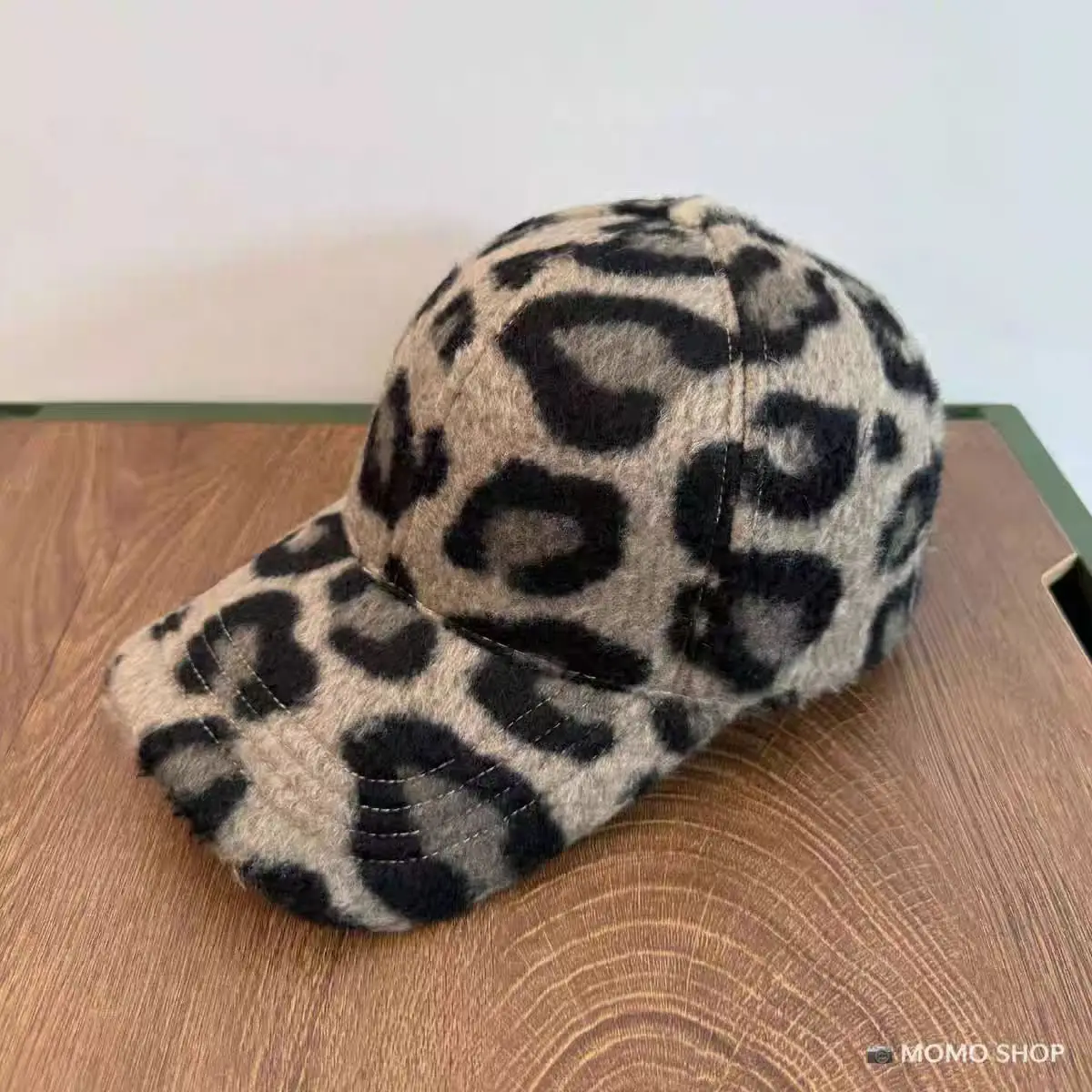 Leopard Print Wool Cap for Women Winter Warm