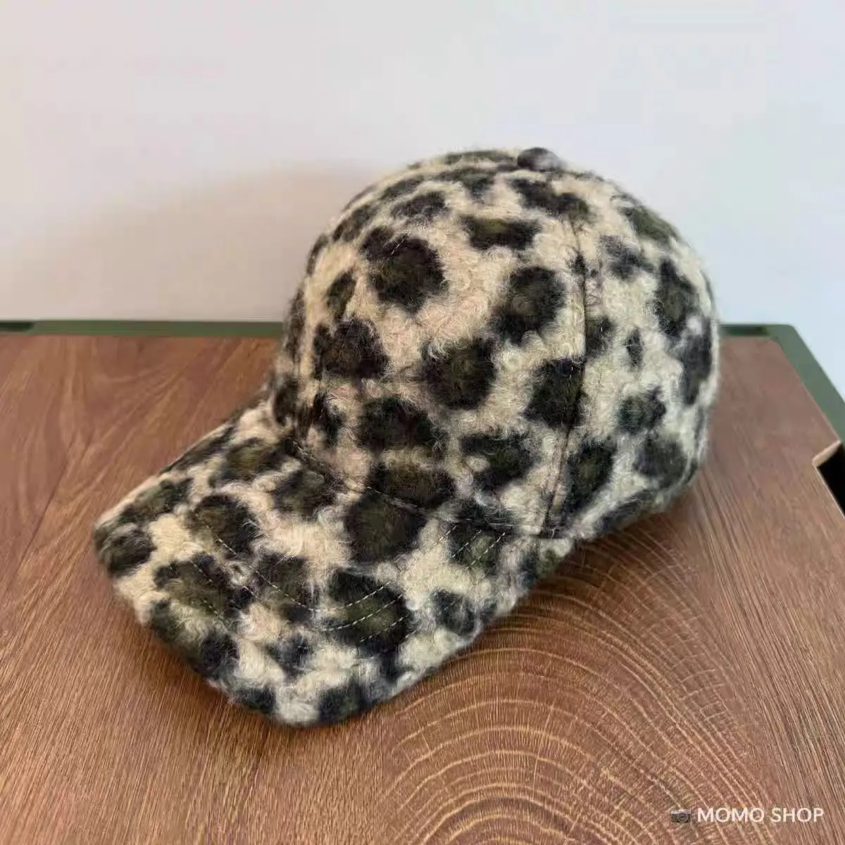 Leopard Print Wool Cap for Women Winter Warm