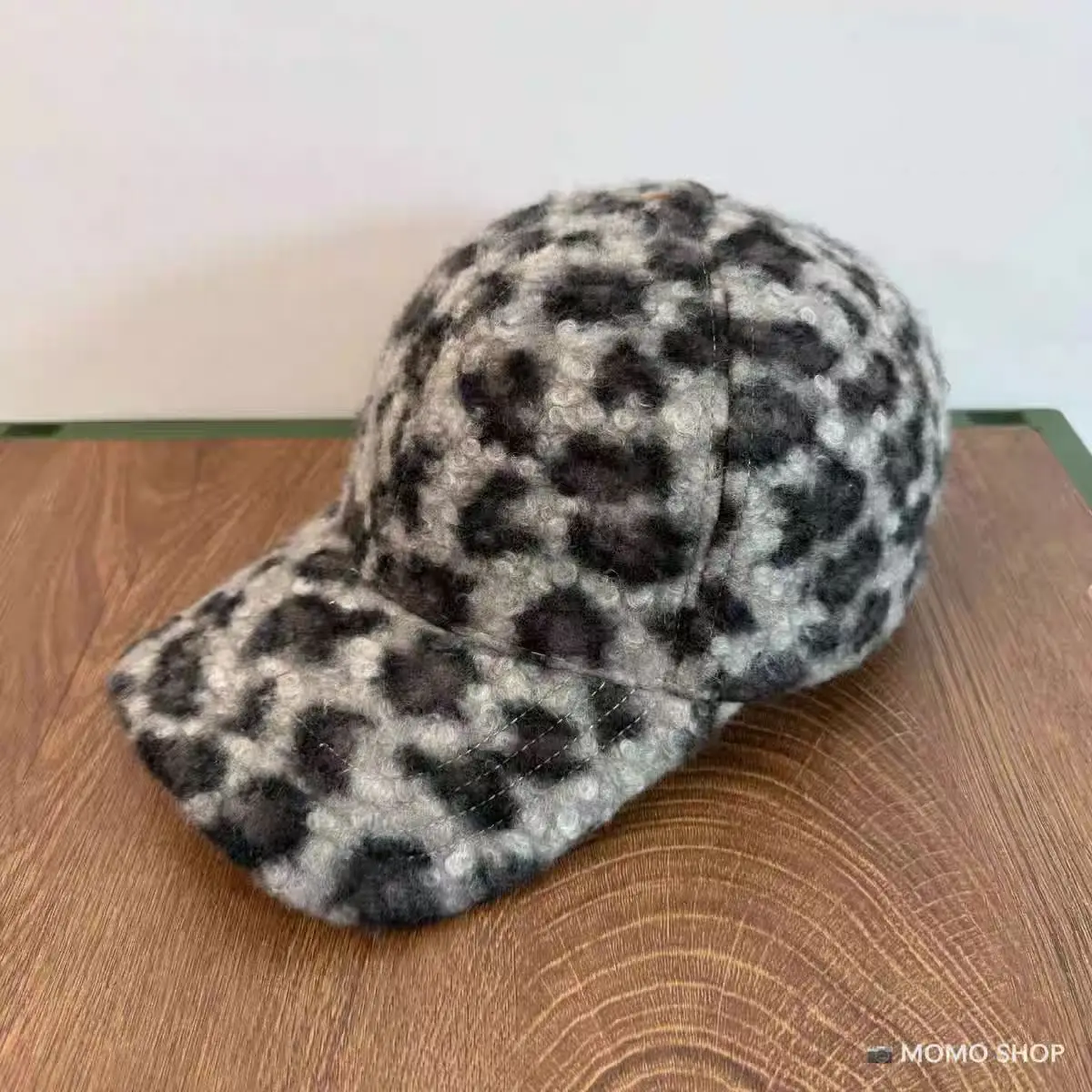 Leopard Print Wool Cap for Women Winter Warm