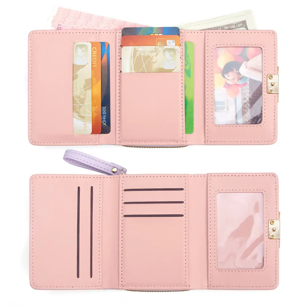Pink Women's Pu Leather Card Wallet with 70% Slots