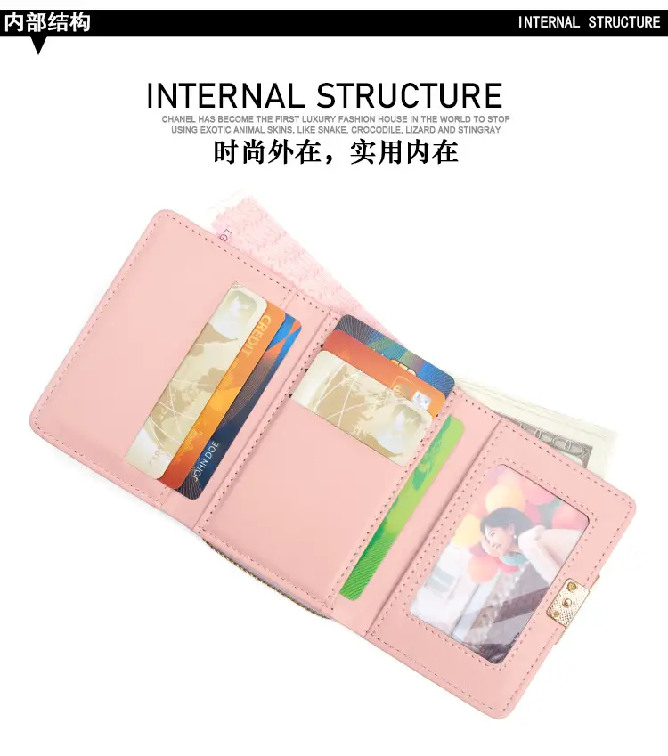 Pink Women's Pu Leather Card Wallet with 70% Slots — feature 5