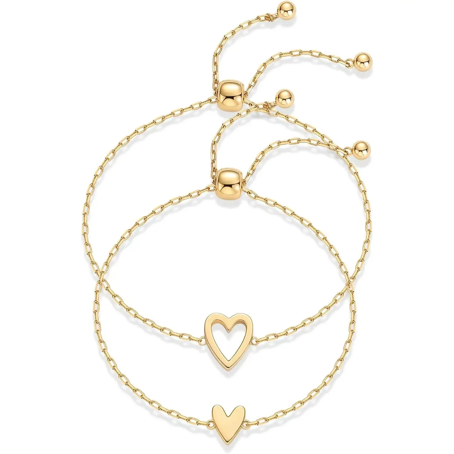 18K Gold Plated Heart Charm Bracelet Set for Women Adjustable - Image 4