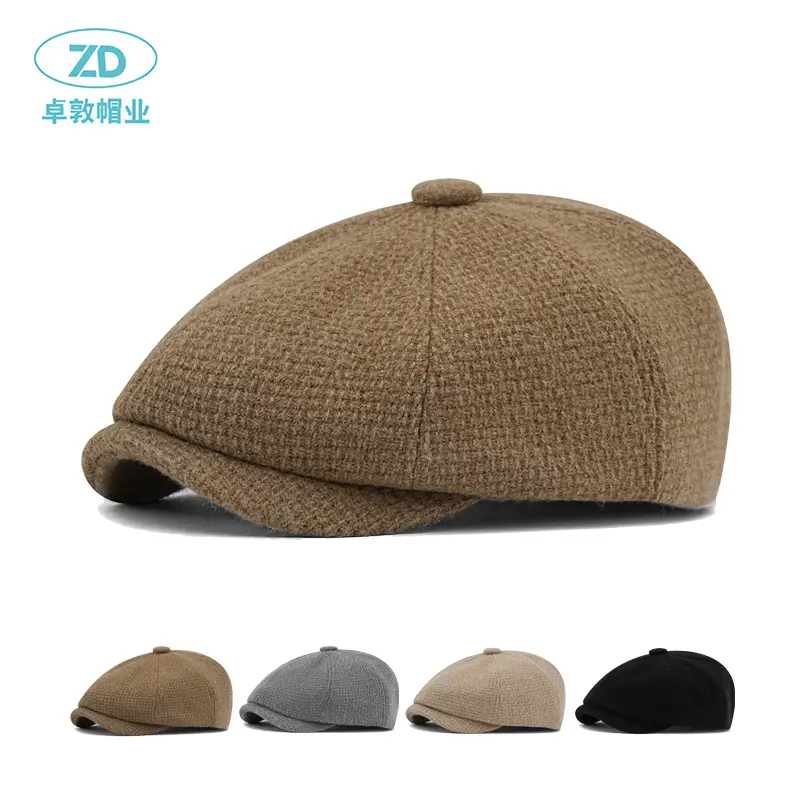 Men Knitted Wool Blend Cap Beige Newsboy Style - Image 4