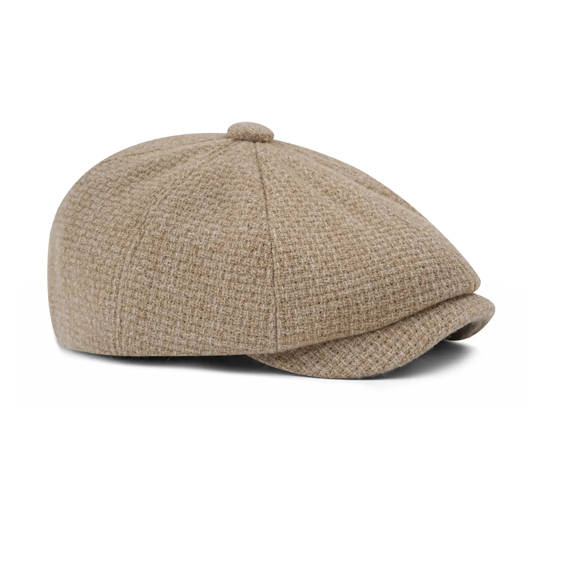 Men Knitted Wool Blend Cap Beige Newsboy Style - Image 5