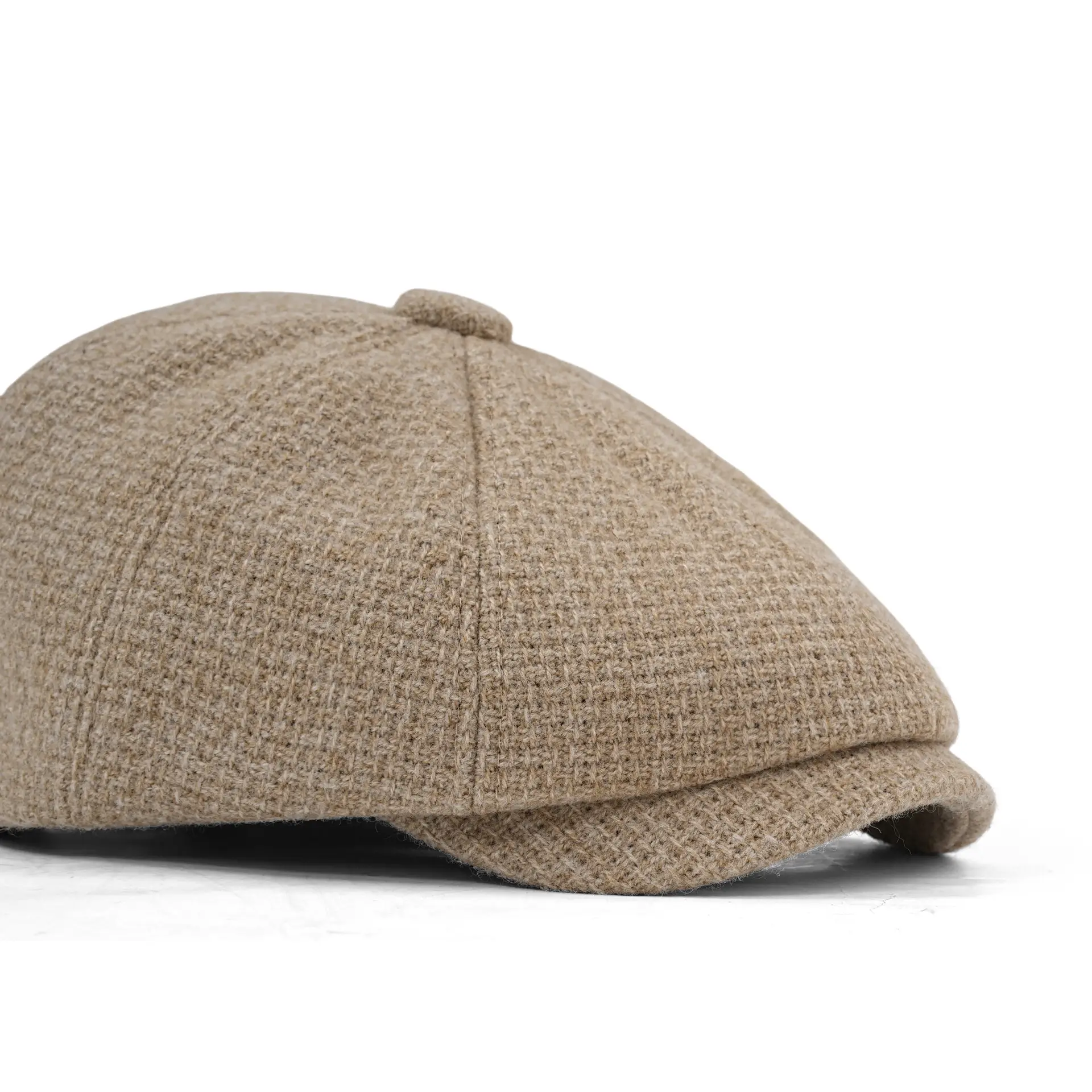 Men Knitted Wool Blend Cap Beige Newsboy Style - Image 7