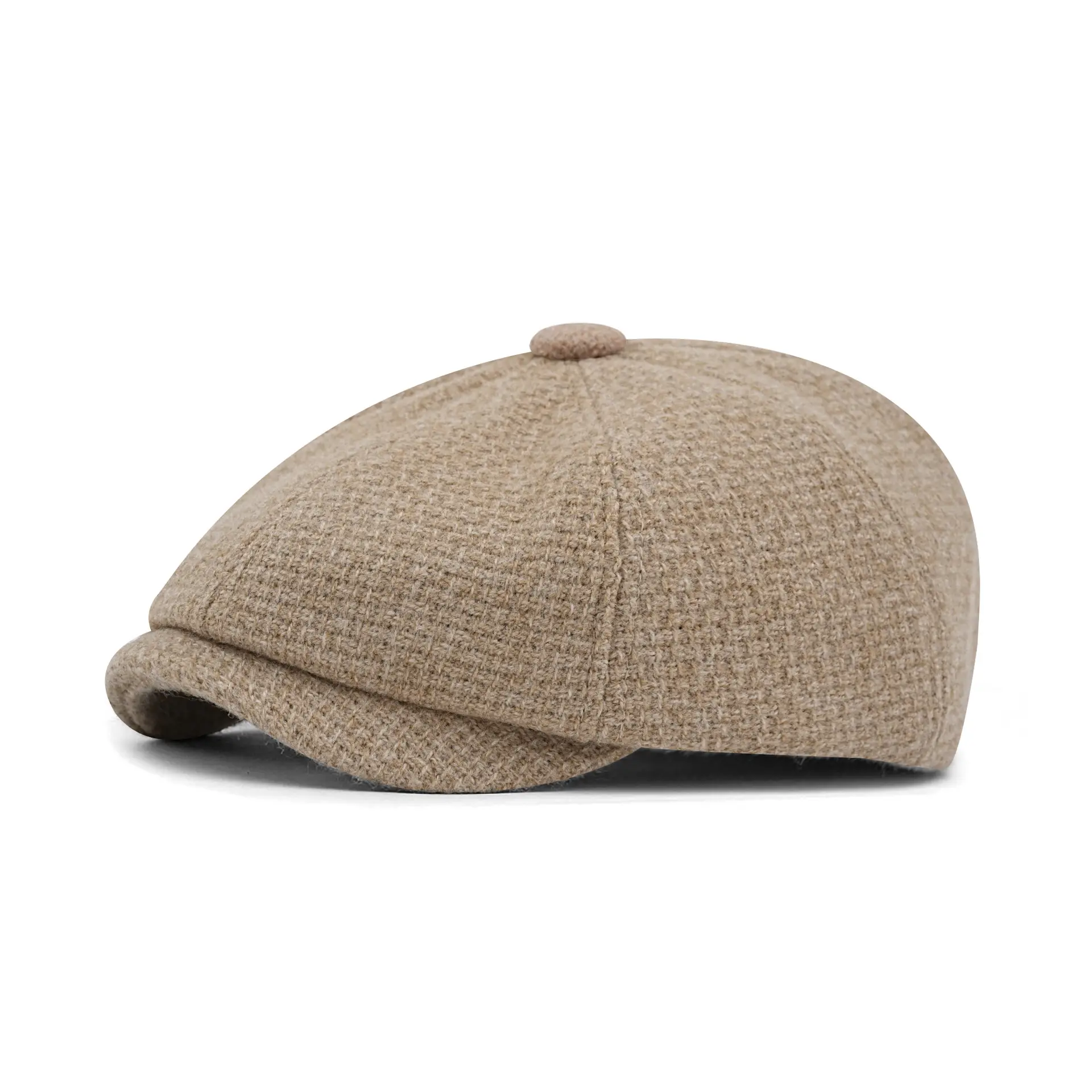 Men Knitted Wool Blend Cap Beige Newsboy Style - Image 2