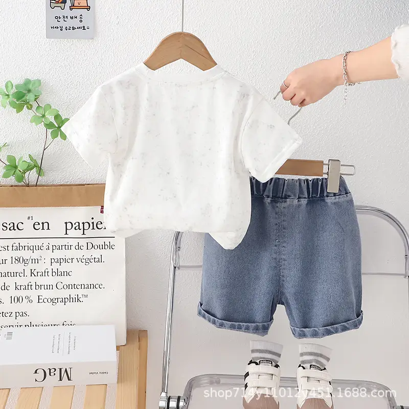 Boys Summer White Letter Print T-Shirt & Cool Jeans Set