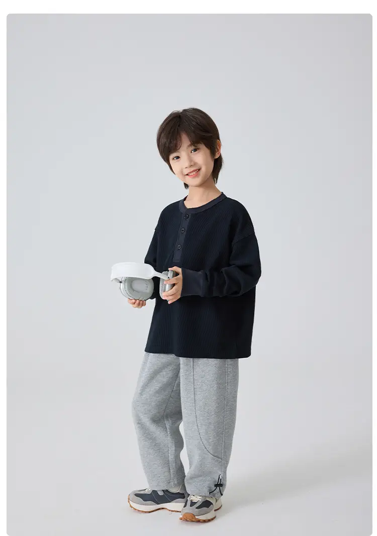Haima Kids Waffle Long Sleeve T-Shirt Black Grey — feature 10