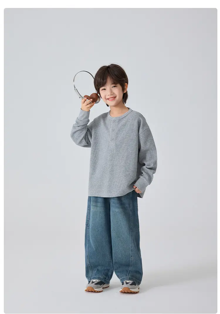 Haima Kids Waffle Long Sleeve T-Shirt Black Grey — feature 11