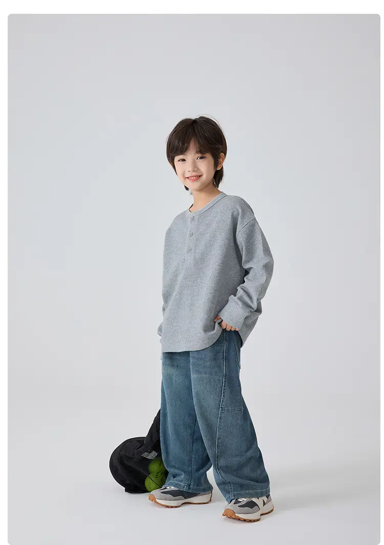 Haima Kids Waffle Long Sleeve T-Shirt Black Grey — feature 12