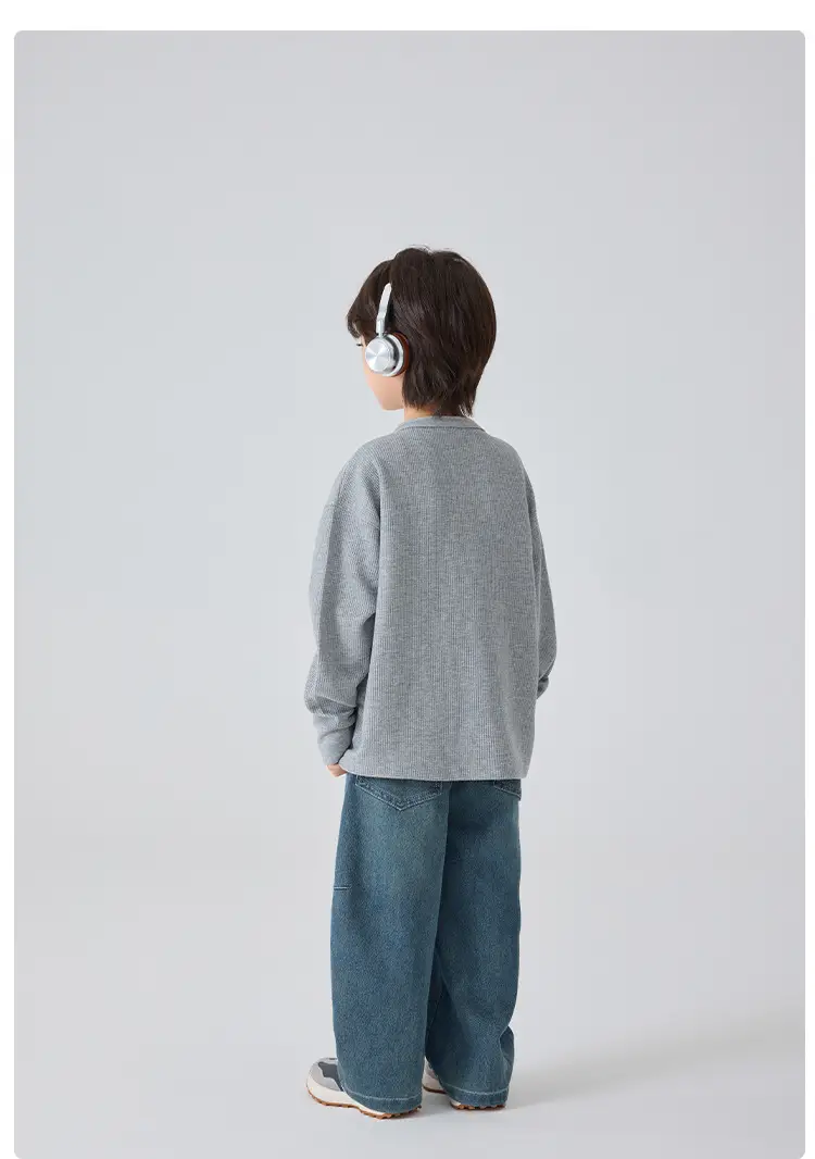 Haima Kids Waffle Long Sleeve T-Shirt Black Grey — feature 13