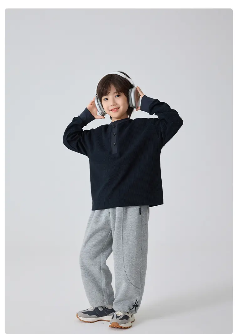 Haima Kids Waffle Long Sleeve T-Shirt Black Grey — feature 9