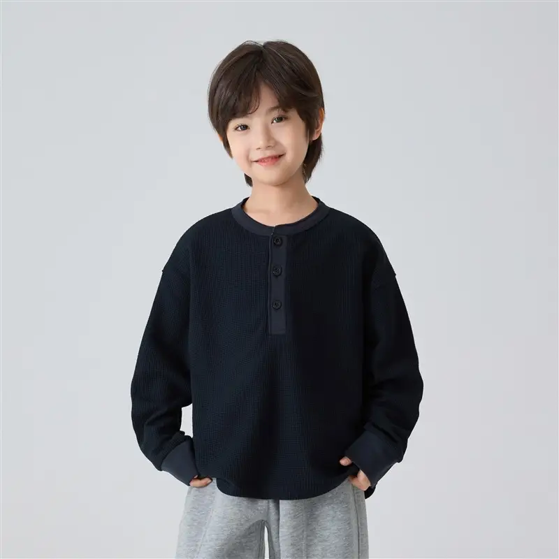 Haima Kids Waffle Long Sleeve T-Shirt Black Grey - Image 2