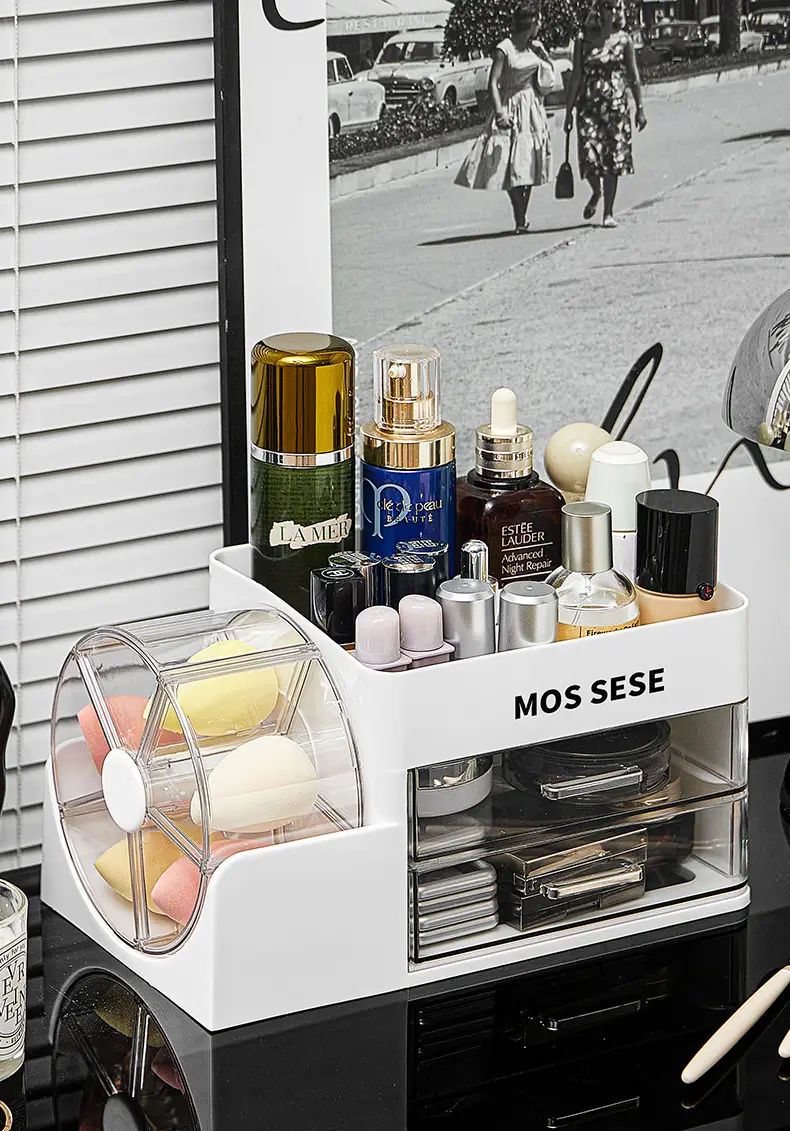 Multi-Layer Cosmetic Storage Box, Dressing Table, Skin Care Product Rotatable Storage Box, Desktop Stationery Drawer-Type Organizer — feature 7