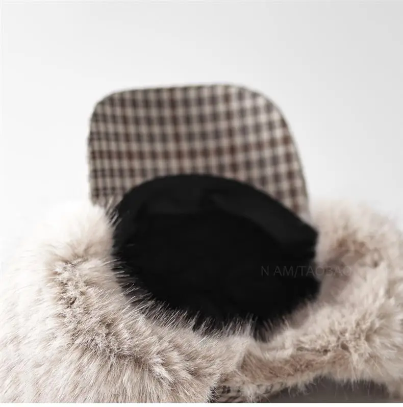 Winter Plaid Fur Cap for Men Women Red Black — feature 13