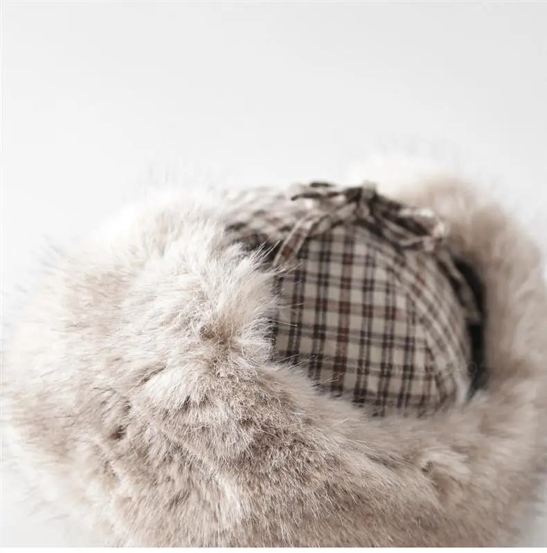 Winter Plaid Fur Cap for Men Women Red Black — feature 14