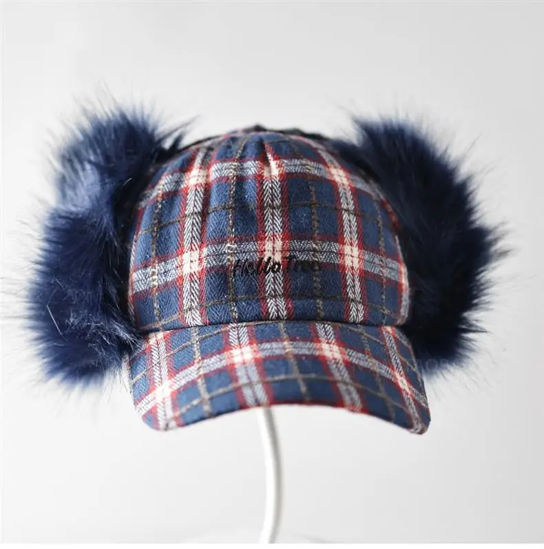 Winter Plaid Fur Cap for Men Women Red Black — feature 3