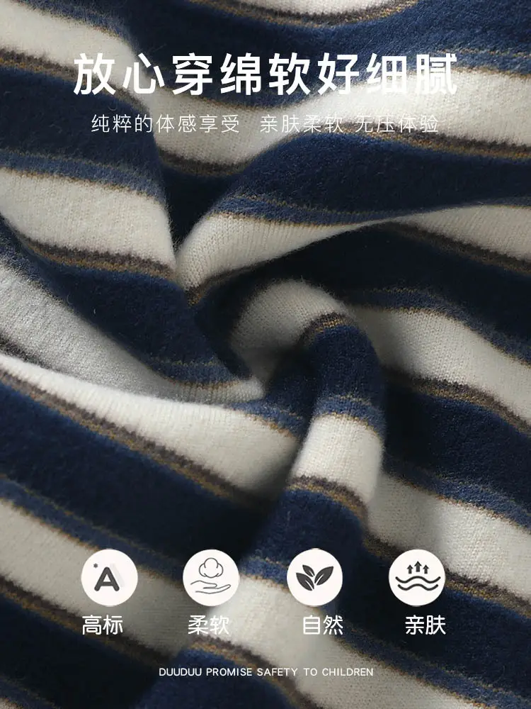 Duuduu Striped Long Sleeve Baby T-Shirt Blue White