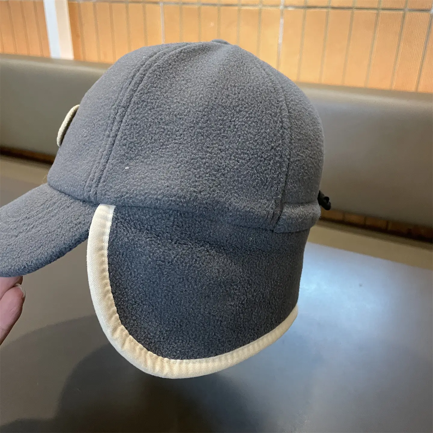 Kids Ear Protection Cap Brown with Logo — feature 12