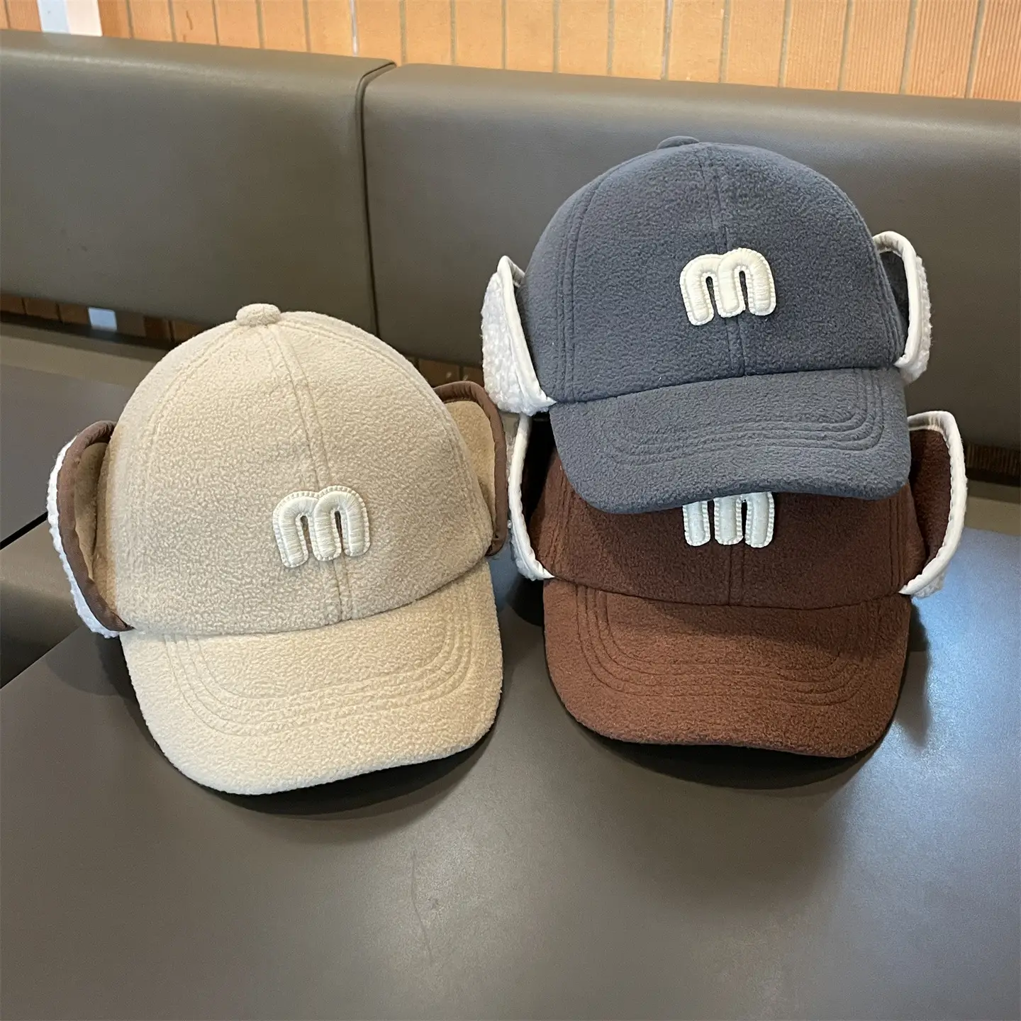 Kids Ear Protection Cap Brown with Logo — feature 6