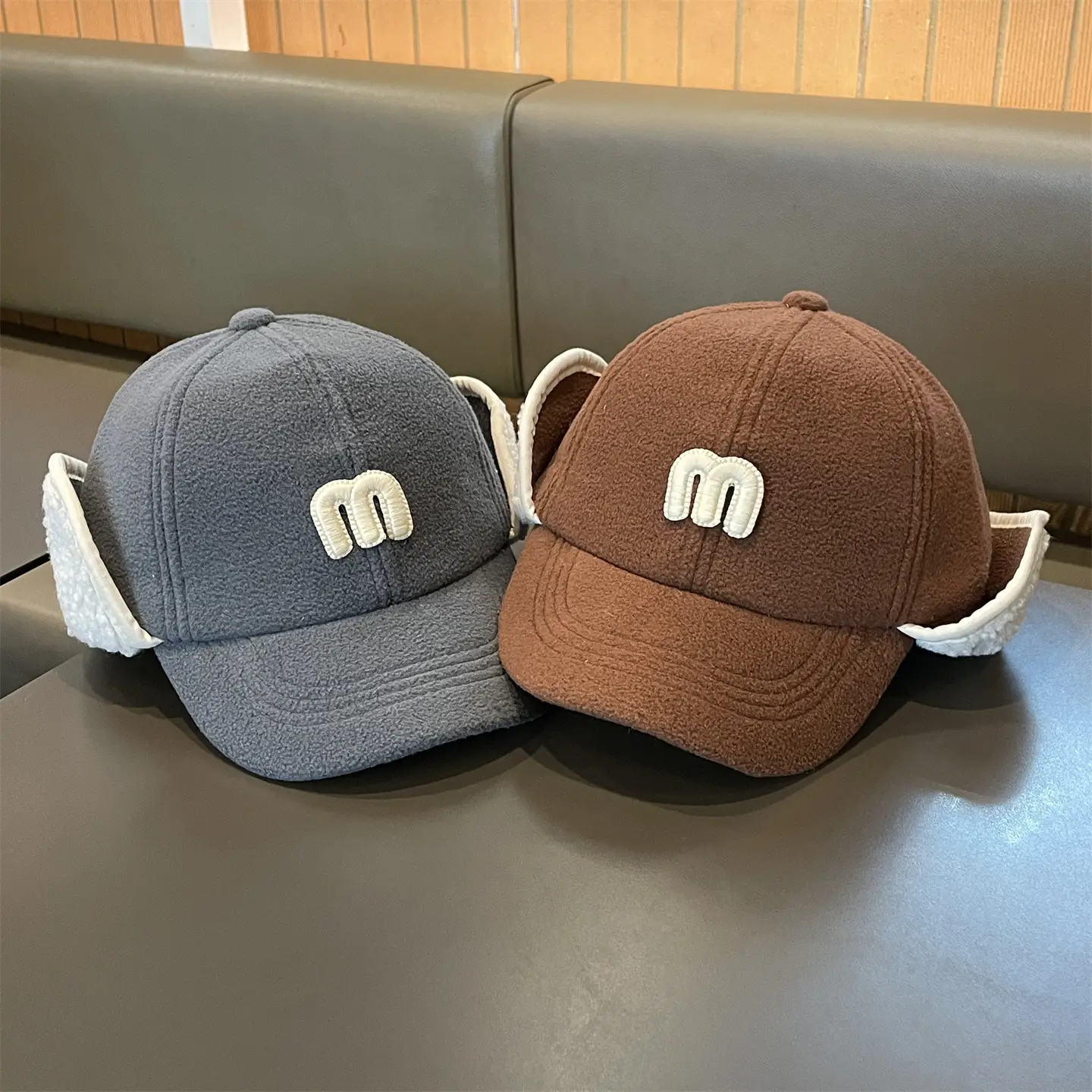 Kids Ear Protection Cap Brown with Logo — feature 7