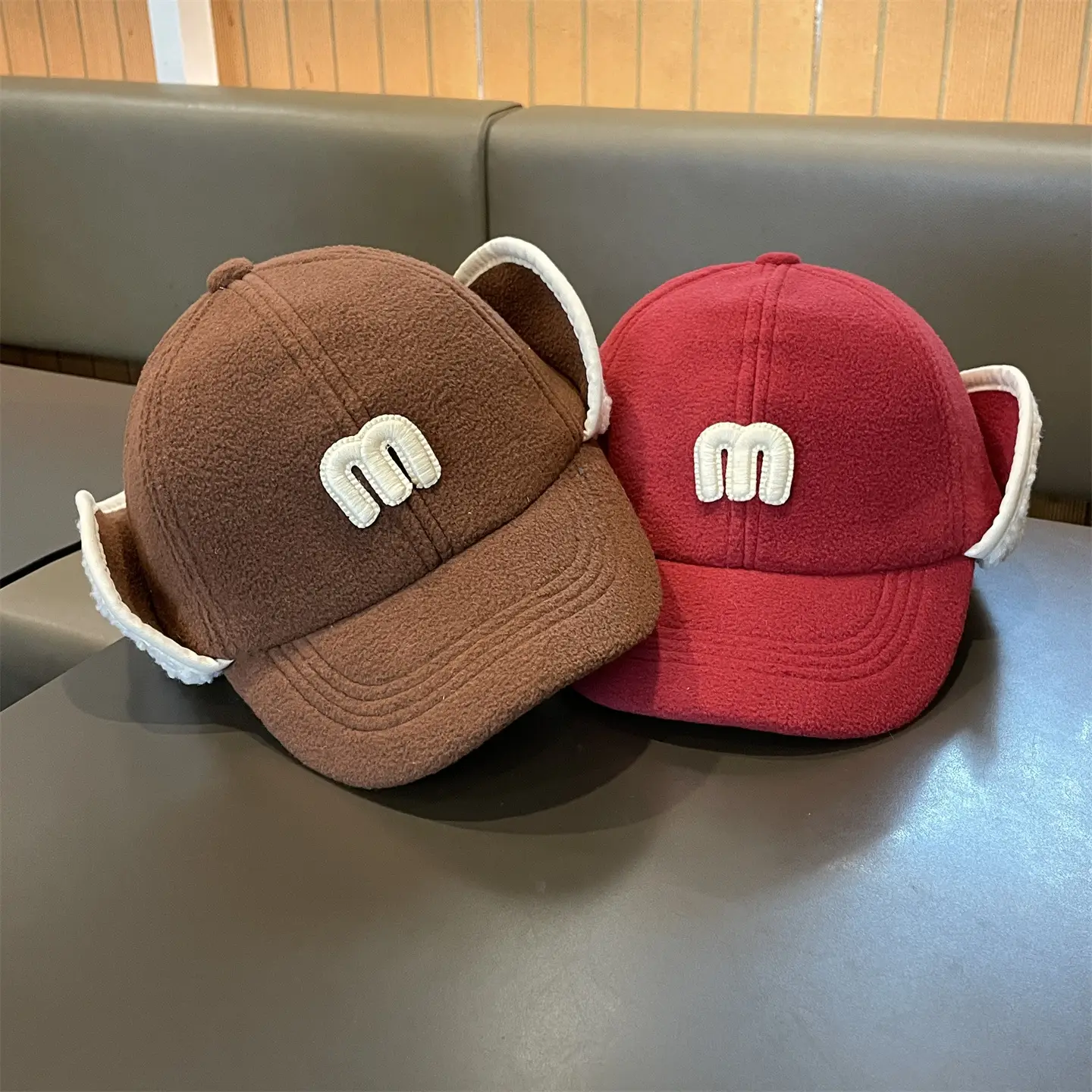 Kids Ear Protection Cap Brown with Logo — feature 8