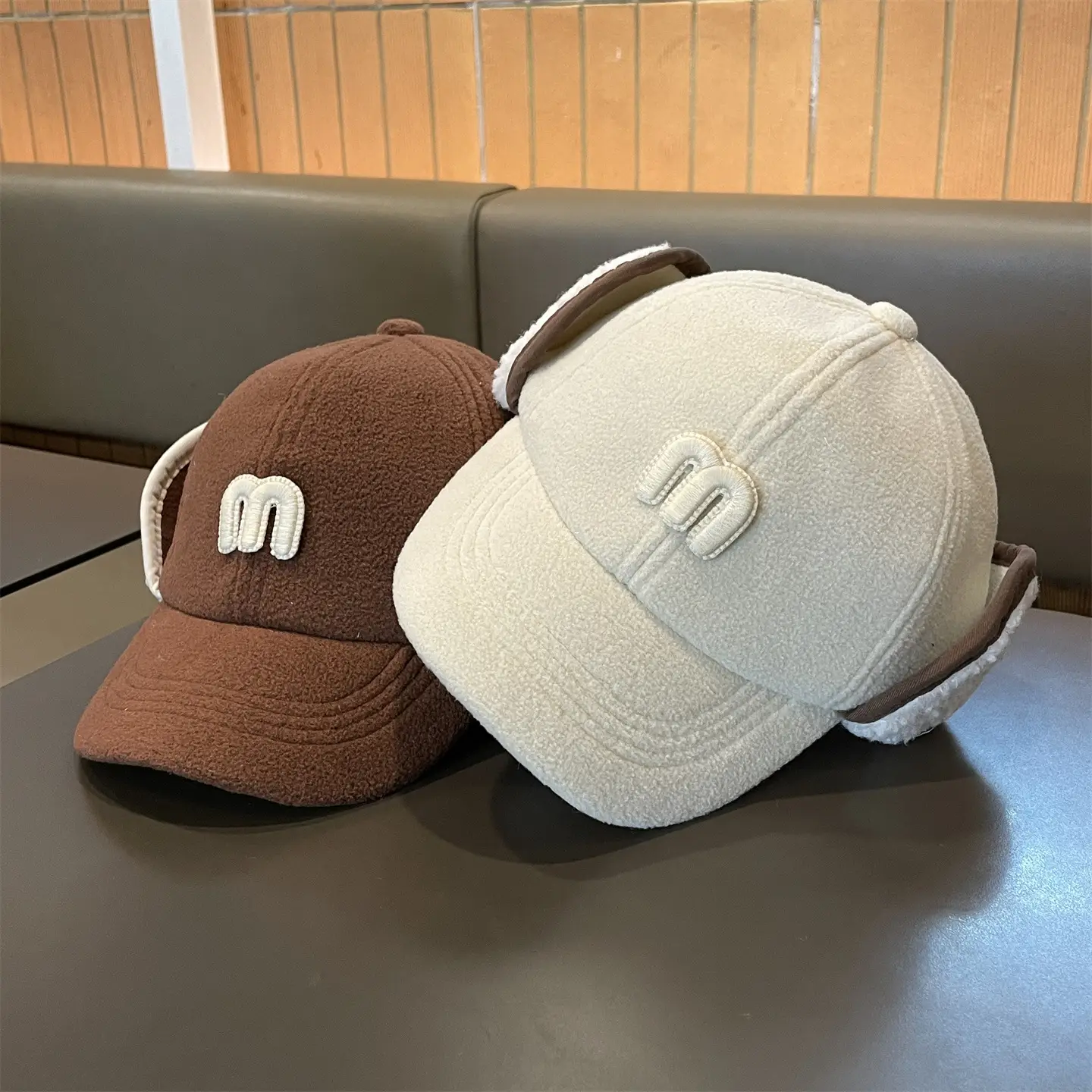 Kids Ear Protection Cap Brown with Logo — feature 9