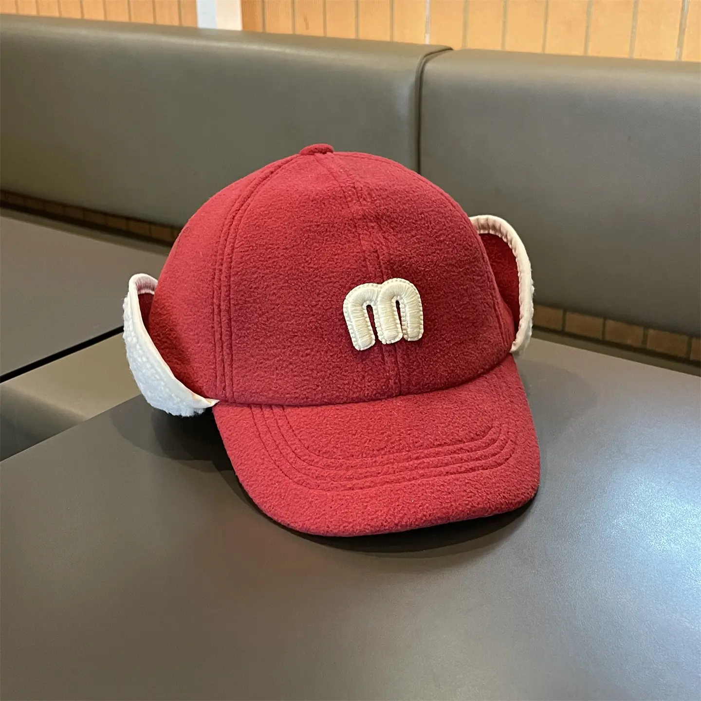 Kids Ear Protection Cap Brown with Logo - Image 3