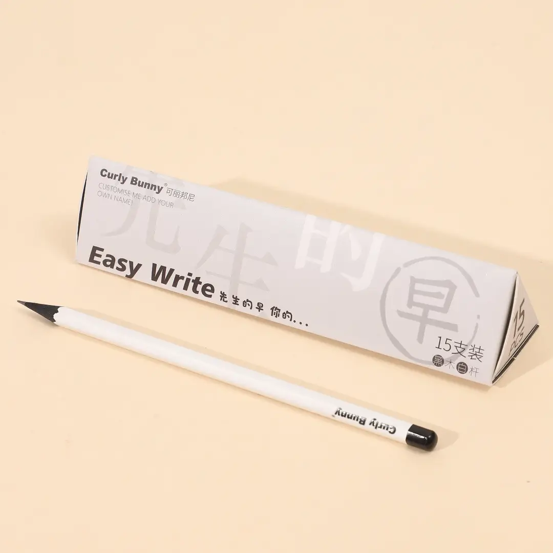 Curly Bunny Black Wood White Pencil for First Grade Elementary School Students Hb Hexagonal Pencil Non-Writing 2B Pencil Wood