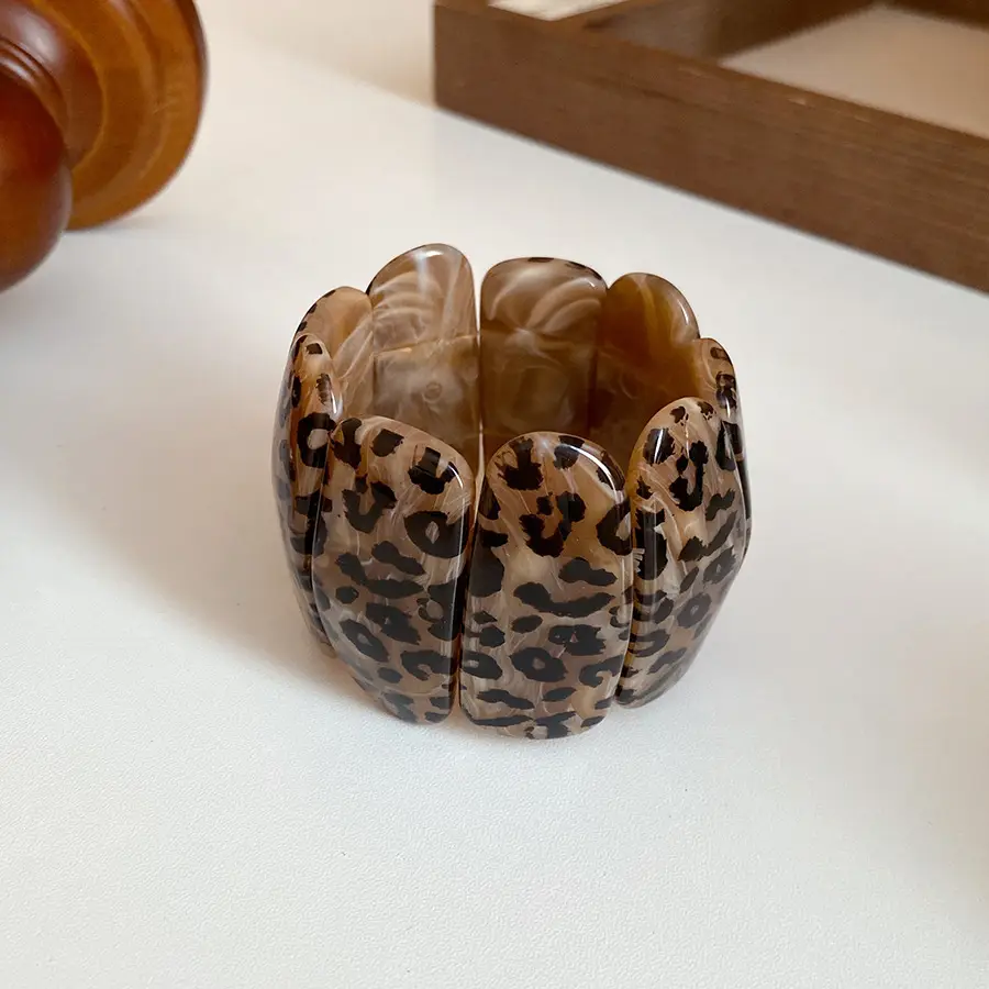 French Autumn and Winter Flocked Leopard Print Wide Open Bracelet Light Luxury High-End Bracelet Retro Ethnic Style Versatile Bracelet