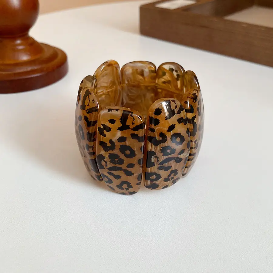 French Autumn and Winter Flocked Leopard Print Wide Open Bracelet Light Luxury High-End Bracelet Retro Ethnic Style Versatile Bracelet