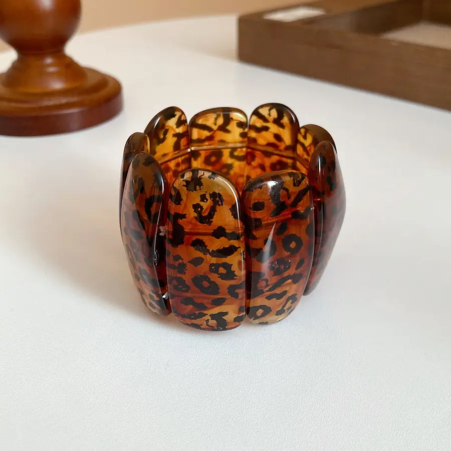 French Autumn and Winter Flocked Leopard Print Wide Open Bracelet Light Luxury High-End Bracelet Retro Ethnic Style Versatile Bracelet