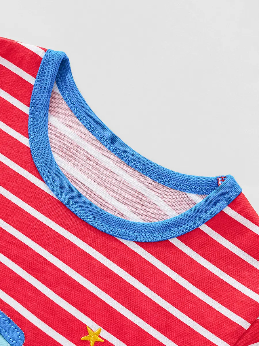Kids Red Wave Striped Long Sleeve T-Shirt - Image 3